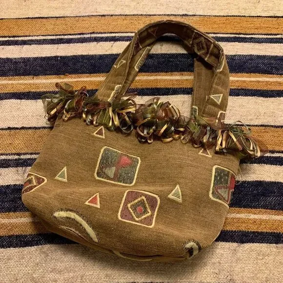 Charlie Bags Mini Tote Purse Tapestry Fabric Artsy Fringe Tassel‎ Funky - Picture 3 of 5